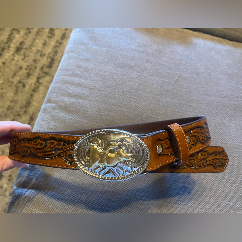 Nocona Brown Leather Belt with Silver Accents